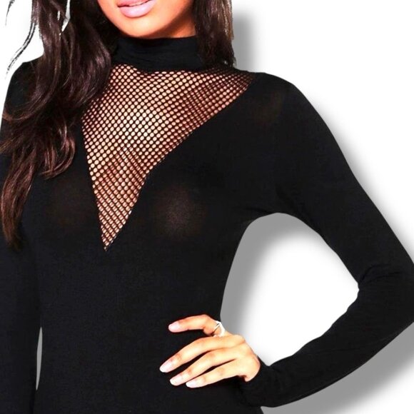 Boohoo Tall Black Fishnet Bodysuit - Picture 1 of 8